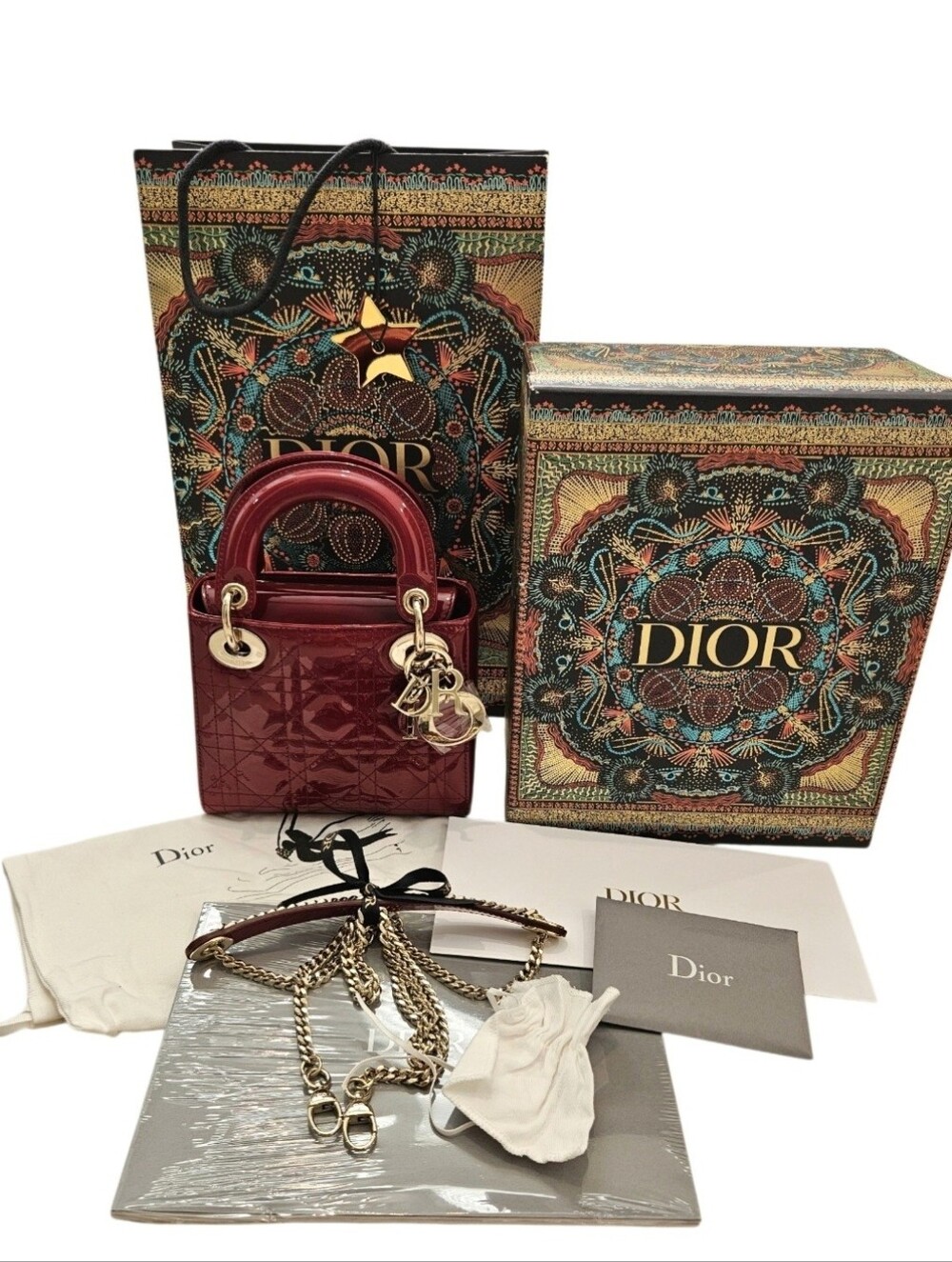 Dior Mini Lady Dior Bag in Cherry Red Patent Cannage Calfskin NIB - Picture 3 of 14